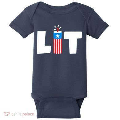 Lets Get Lit Fireworks Firecracker Funny Fourth 4th Of July Baby Bodysuit