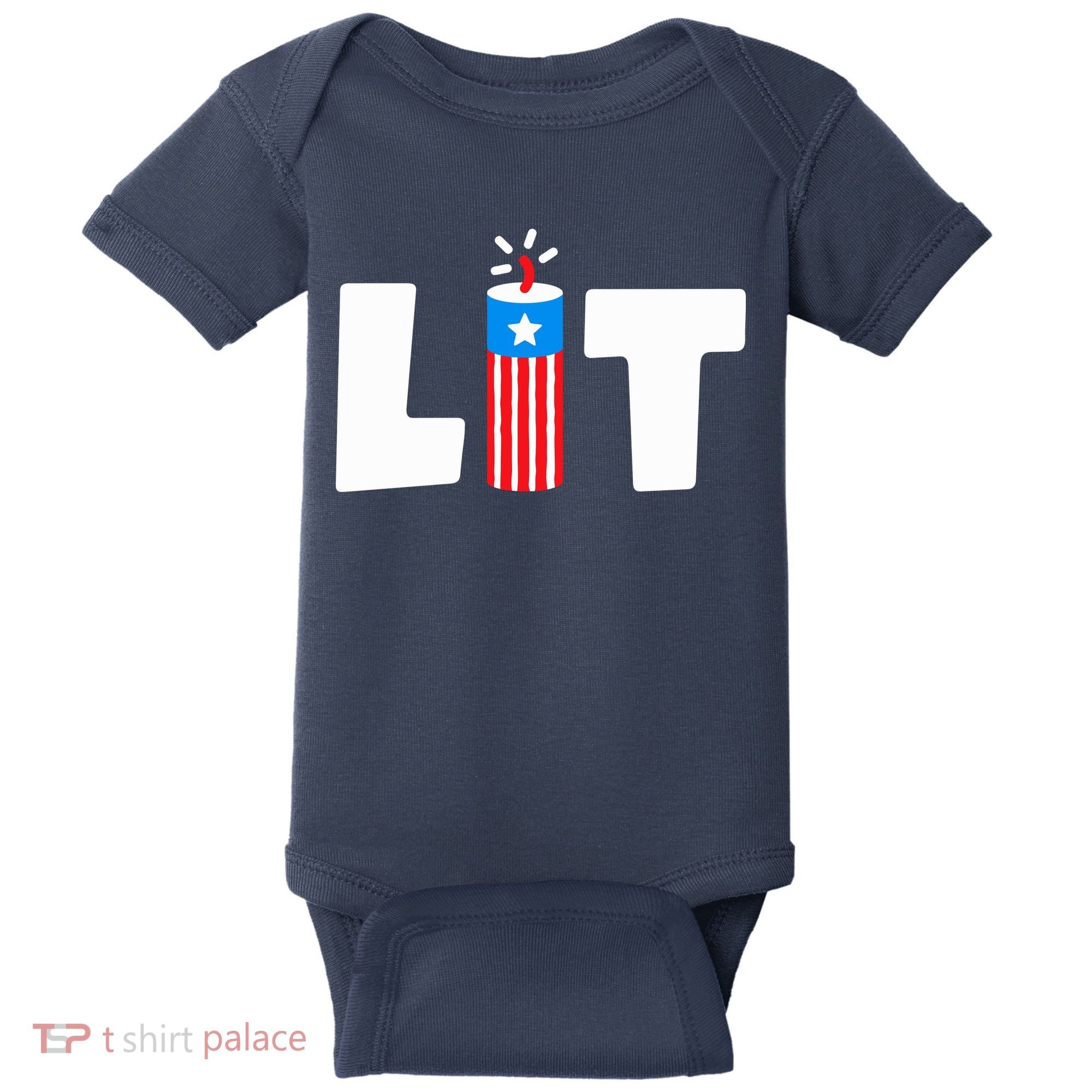 Lets Get Lit Fireworks Firecracker Funny Fourth 4th Of July Baby Bodysuit