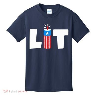 Lets Get Lit Fireworks Firecracker Funny Fourth 4th Of July Kids T-Shirt