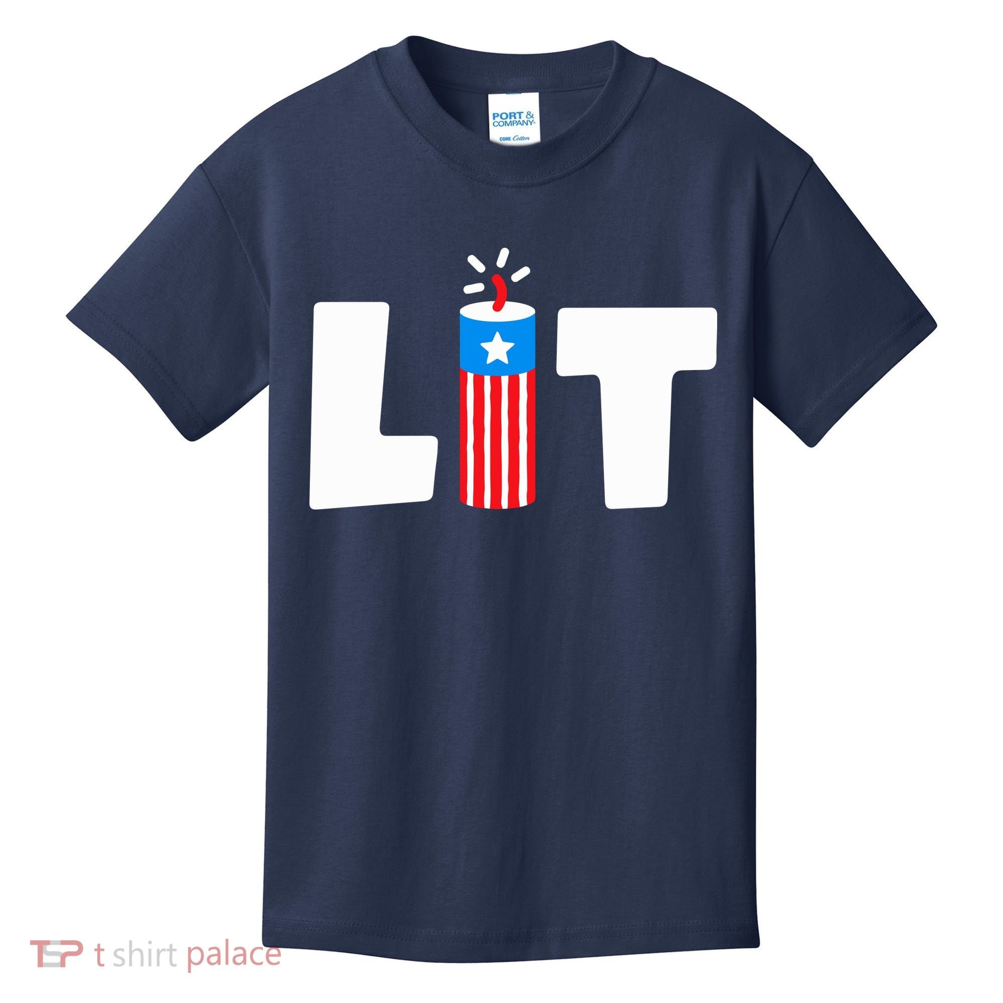 Lets Get Lit Fireworks Firecracker Funny Fourth 4th Of July Kids T-Shirt