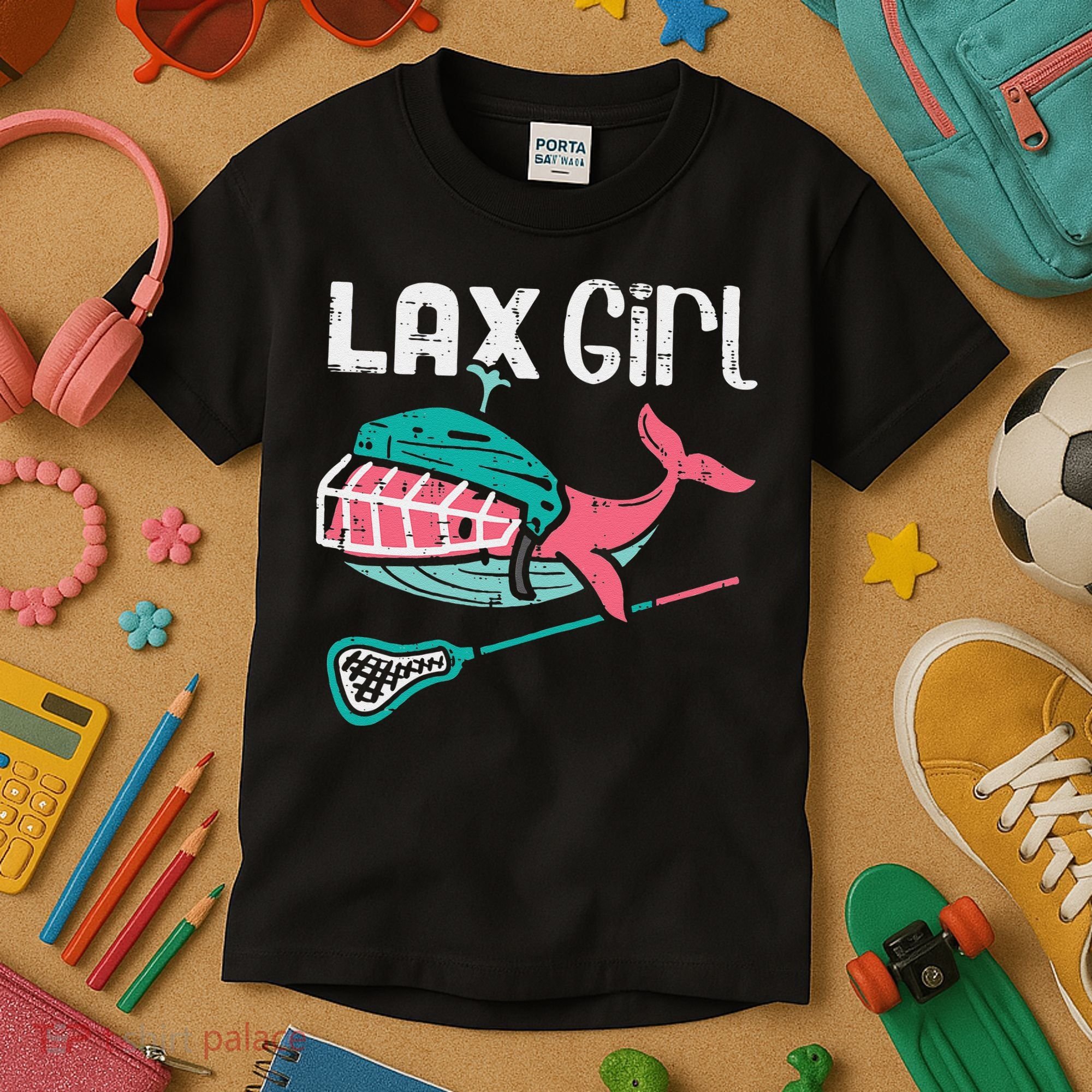 Lax Girl Lacrosse Whale Cute Sport Player Goalie Kids T-Shirt