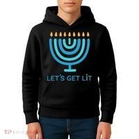 Let's Get Lit Menorah Jewish Funny Ugly Hanukkah Jew  Kids Hoodie thumb 4