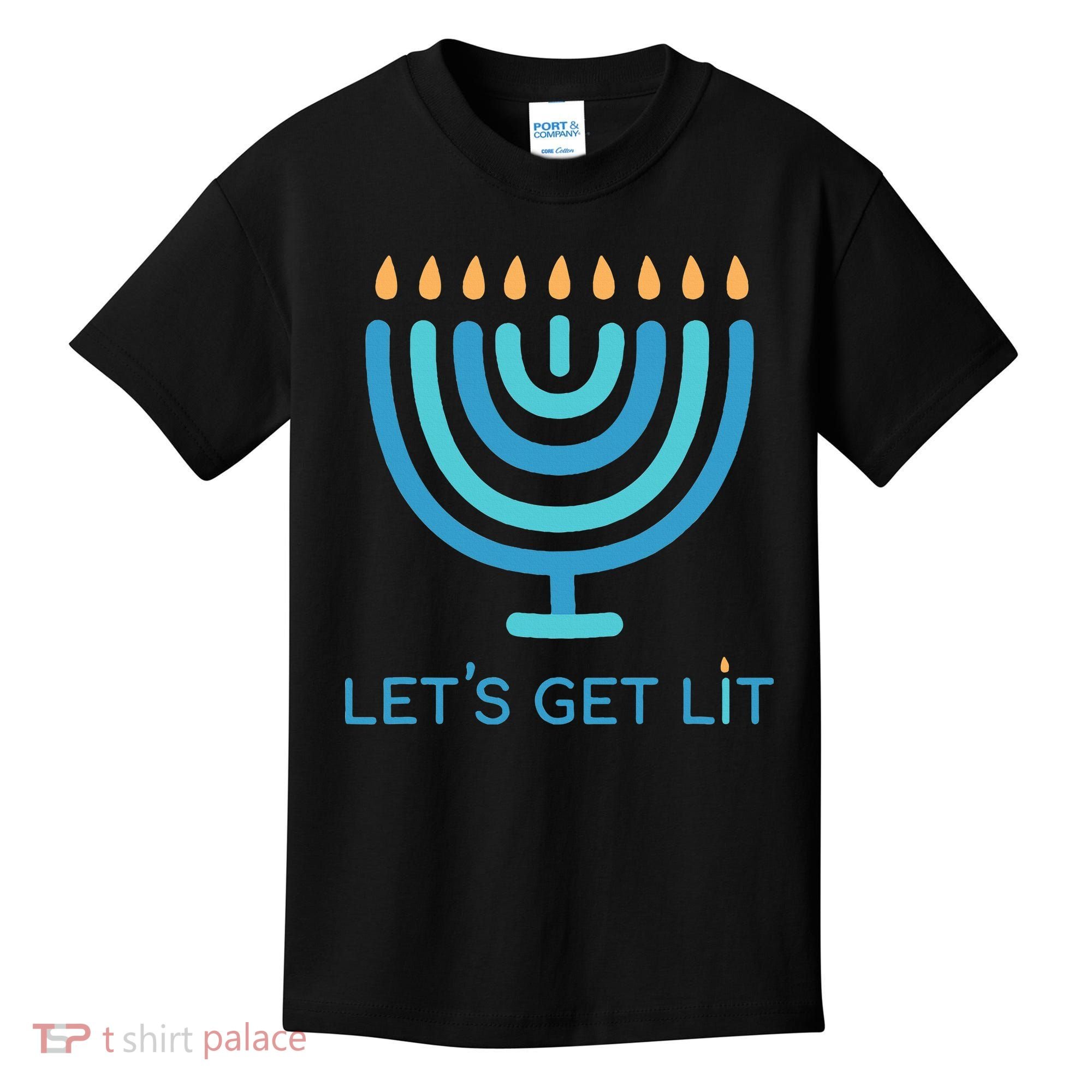 Let's Get Lit Menorah Jewish Funny Ugly Hanukkah Jew  Kids T-Shirt