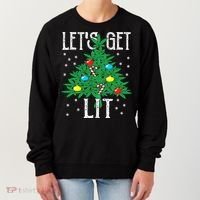 Let's Get Lit Weed X-mas Tree Gift Marijuana Christmas Women's Sweatshirt thumb 0