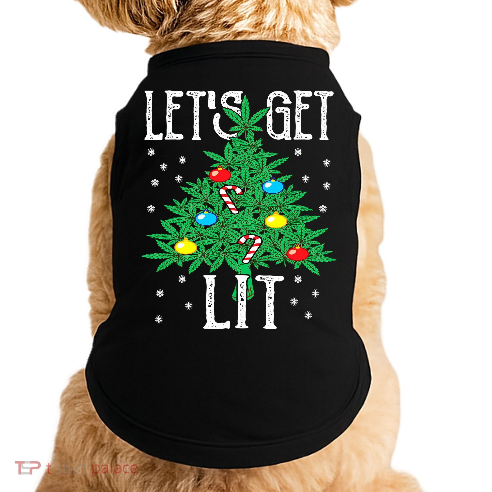 Let's Get Lit Weed X-mas Tree Gift Marijuana Christmas Doggie Tank