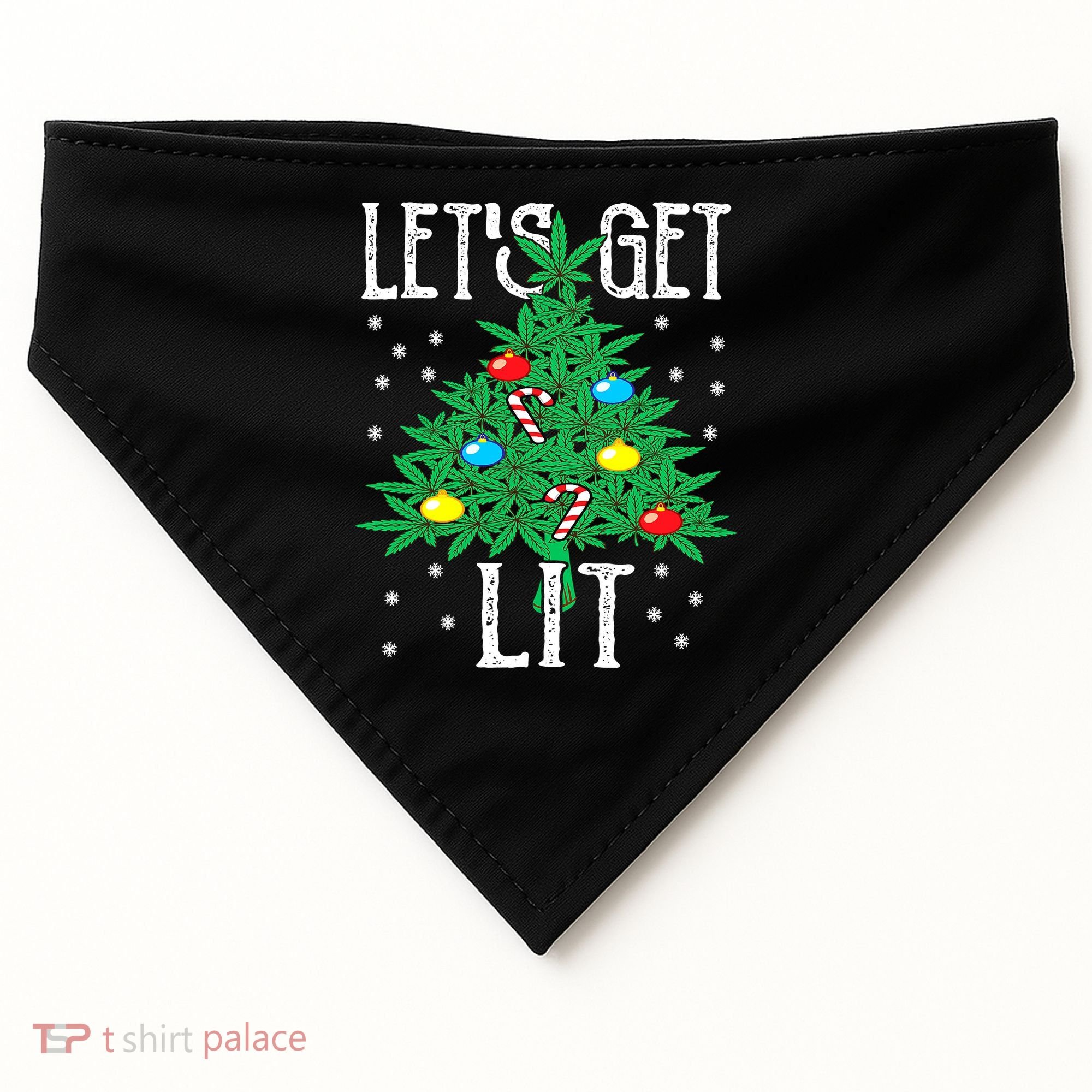 Let's Get Lit Weed X-mas Tree Gift Marijuana Christmas USA-Made Doggie Bandana