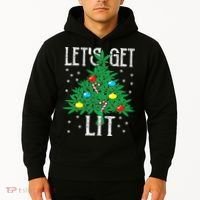 Let's Get Lit Weed X-mas Tree Gift Marijuana Christmas Hoodie thumb 2
