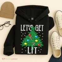 Let's Get Lit Weed X-mas Tree Gift Marijuana Christmas Hoodie thumb 4