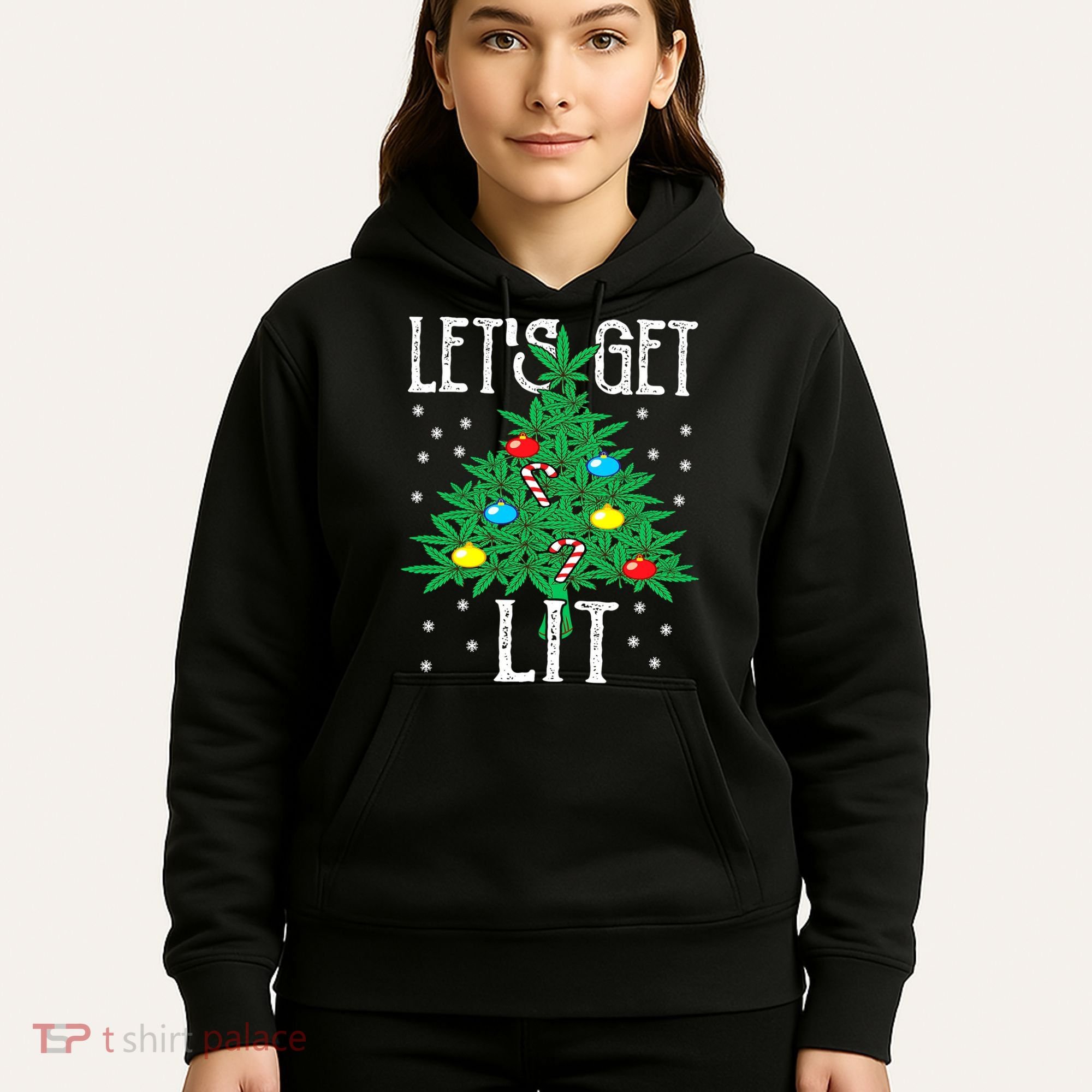 Let's Get Lit Weed X-mas Tree Gift Marijuana Christmas Hoodie