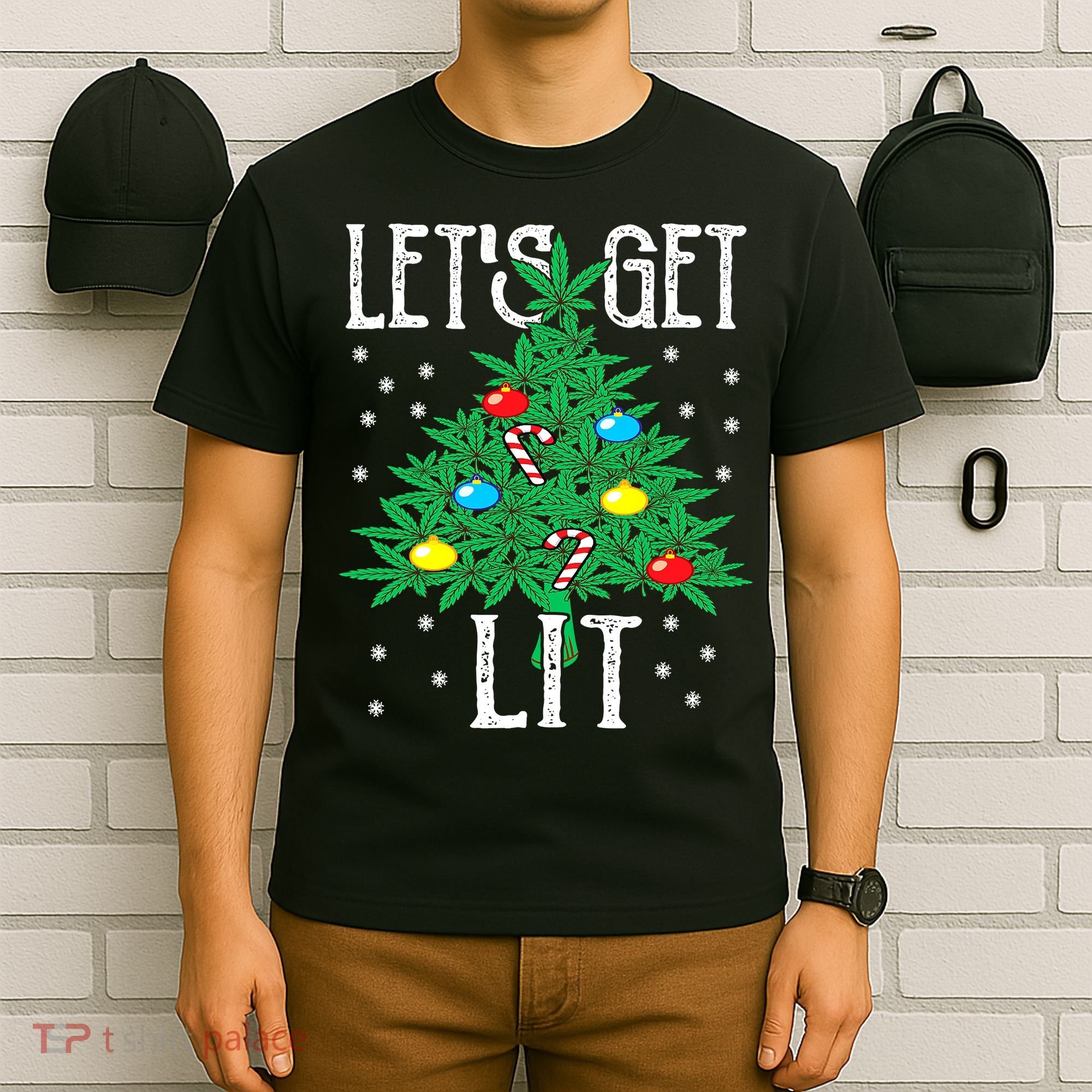 Let's Get Lit Weed X-mas Tree Gift Marijuana Christmas T-Shirt