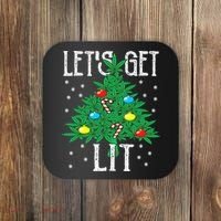 Let's Get Lit Weed X-mas Tree Gift Marijuana Christmas Coaster thumb 0