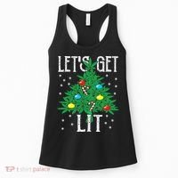 Let's Get Lit Weed X-mas Tree Gift Marijuana Christmas Women's Tank Top thumb 0