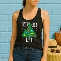 Let's Get Lit Weed X-mas Tree Gift Marijuana Christmas Women's Tank Top thumb 2