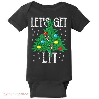 Let's Get Lit Weed X-mas Tree Gift Marijuana Christmas Baby Bodysuit