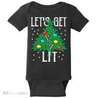 Let's Get Lit Weed X-mas Tree Gift Marijuana Christmas Baby Bodysuit thumb 0