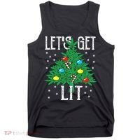 Let's Get Lit Weed X-mas Tree Gift Marijuana Christmas Tank Top thumb 0