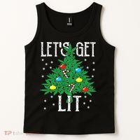 Let's Get Lit Weed X-mas Tree Gift Marijuana Christmas Tank Top thumb 2