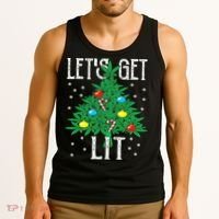 Let's Get Lit Weed X-mas Tree Gift Marijuana Christmas Tank Top thumb 3