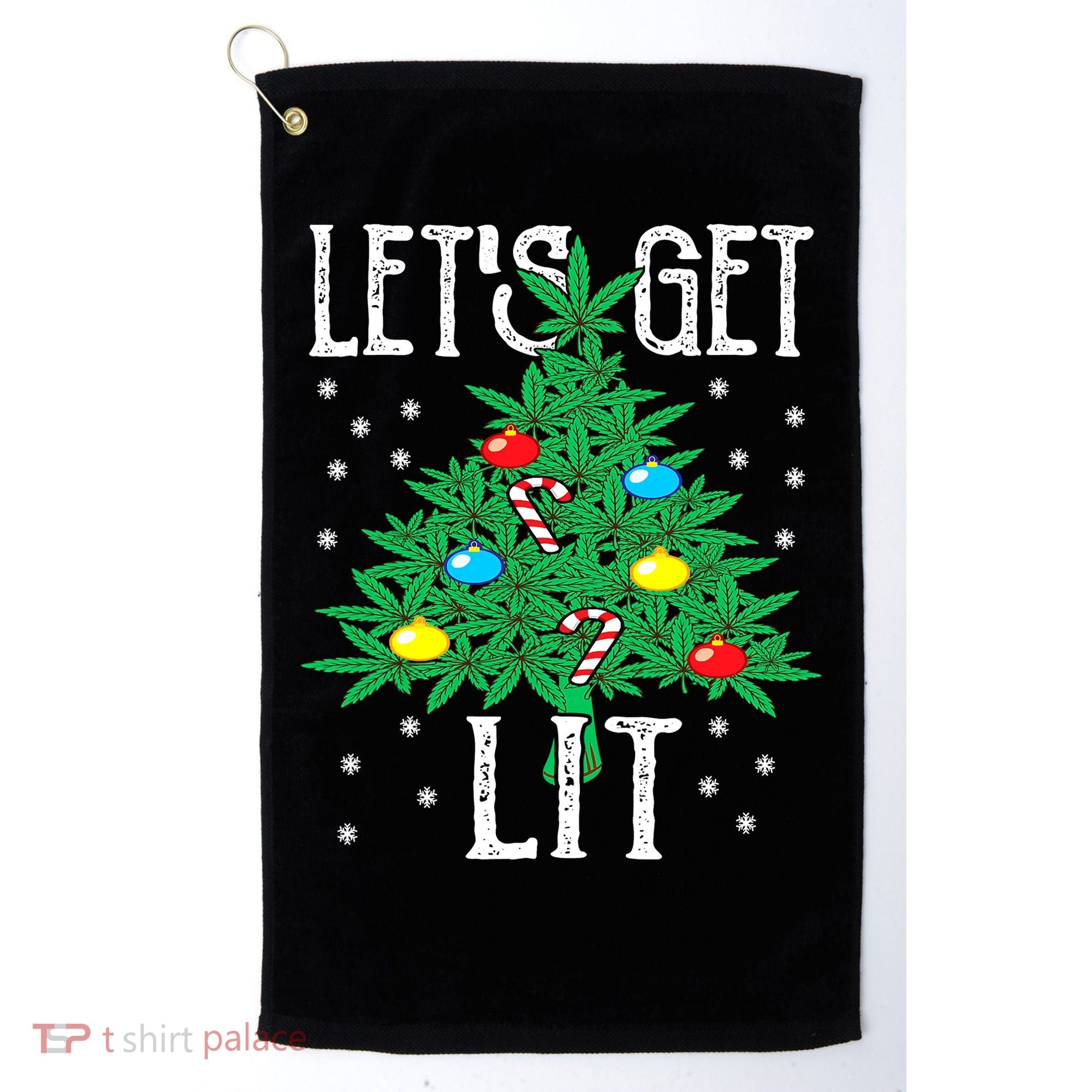 Let's Get Lit Weed X-mas Tree Gift Marijuana Christmas Golf Towel