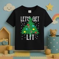 Let's Get Lit Weed X-mas Tree Gift Marijuana Christmas Toddler T-Shirt thumb 3
