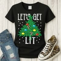 Let's Get Lit Weed X-mas Tree Gift Marijuana Christmas Women's T-Shirt thumb 3