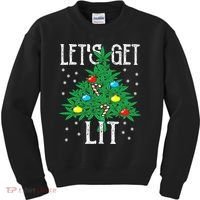 Let's Get Lit Weed X-mas Tree Gift Marijuana Christmas Kids Sweatshirt thumb 0