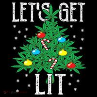Let's Get Lit Weed X-mas Tree Gift Marijuana Christmas Kids Sweatshirt thumb 2