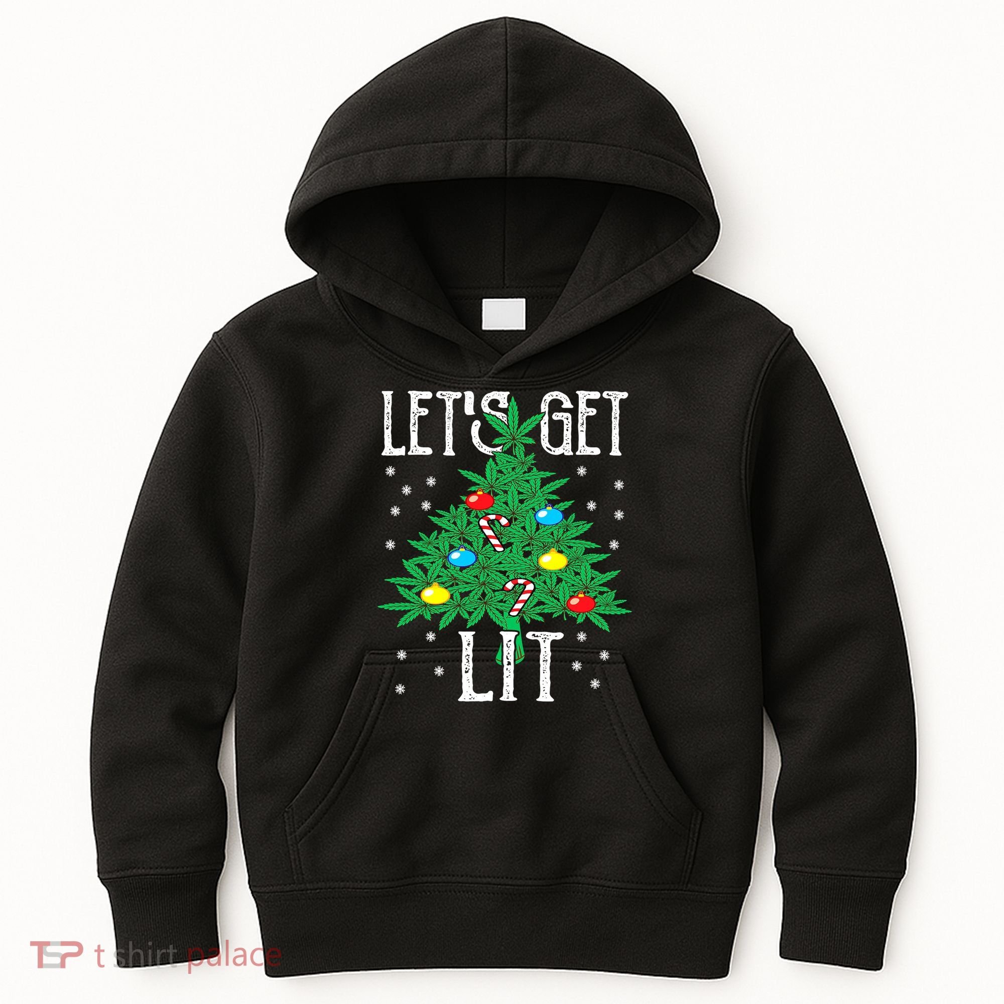 Let's Get Lit Weed X-mas Tree Gift Marijuana Christmas Kids Hoodie