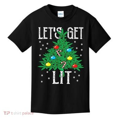 Let's Get Lit Weed X-mas Tree Gift Marijuana Christmas Kids T-Shirt