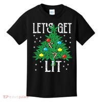 Let's Get Lit Weed X-mas Tree Gift Marijuana Christmas Kids T-Shirt thumb 0