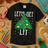 Let's Get Lit Weed X-mas Tree Gift Marijuana Christmas Kids T-Shirt thumb 3