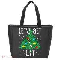 Let's Get Lit Weed X-mas Tree Gift Marijuana Christmas Tote Bag thumb 0
