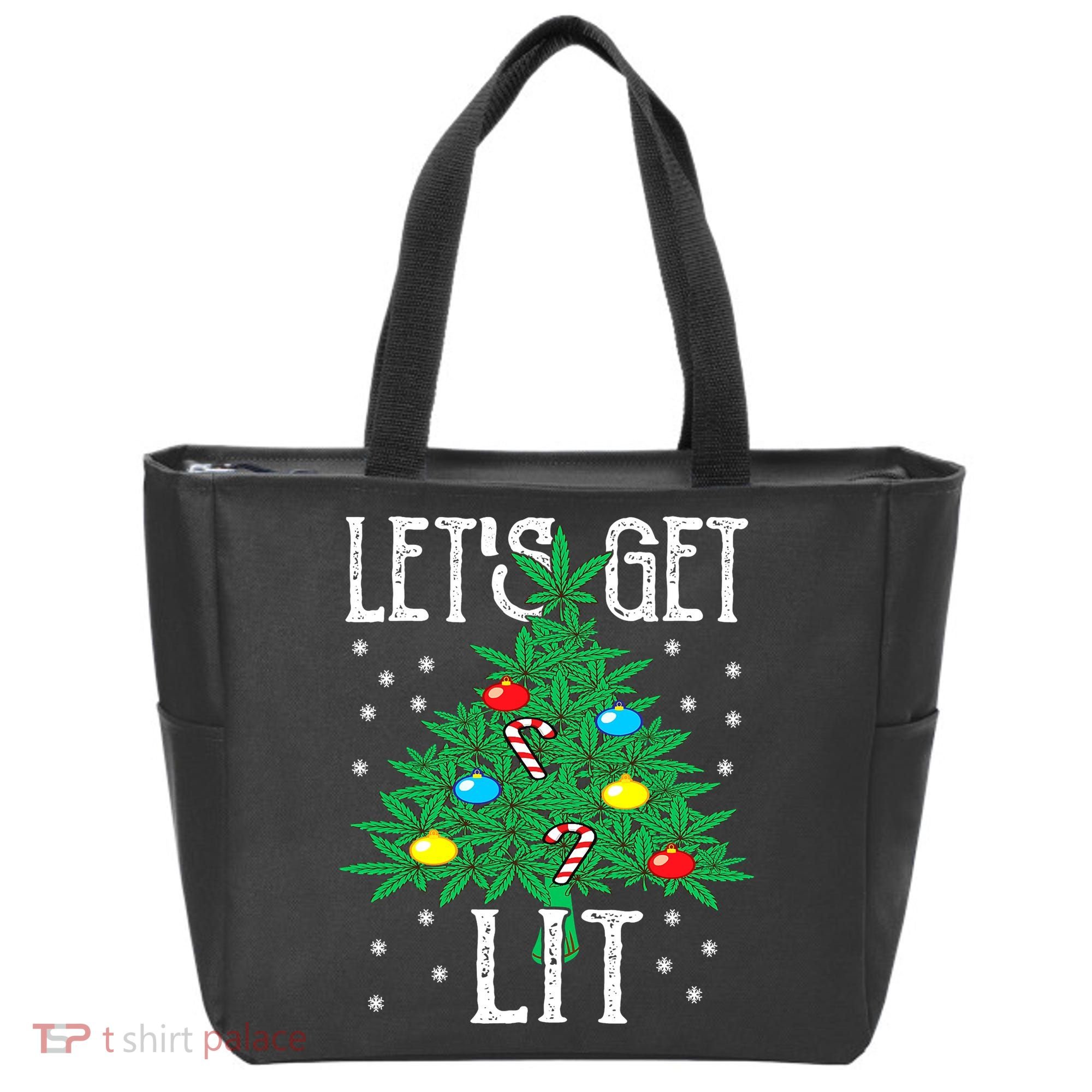 Let's Get Lit Weed X-mas Tree Gift Marijuana Christmas Tote Bag