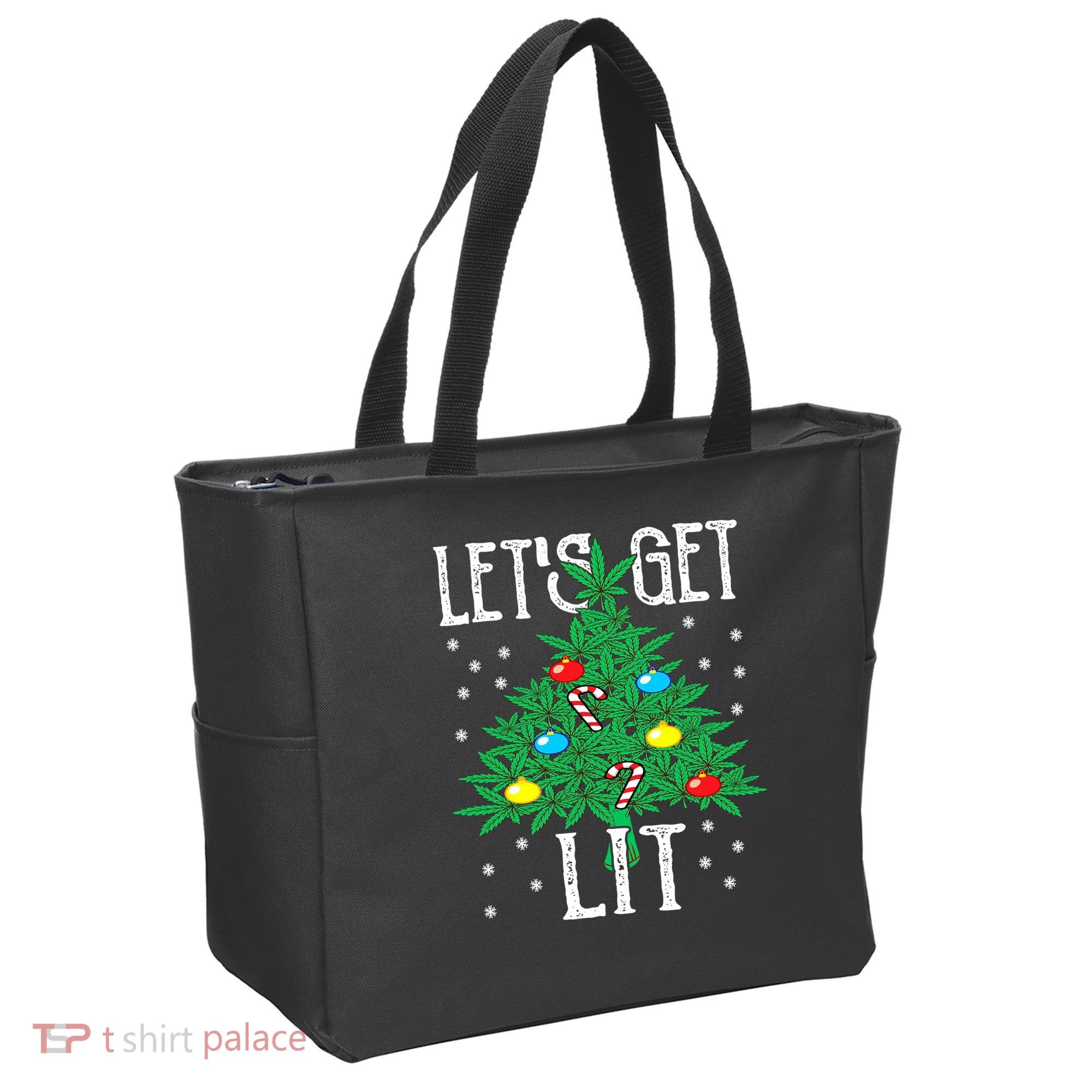 Let's Get Lit Weed X-mas Tree Gift Marijuana Christmas Tote Bag