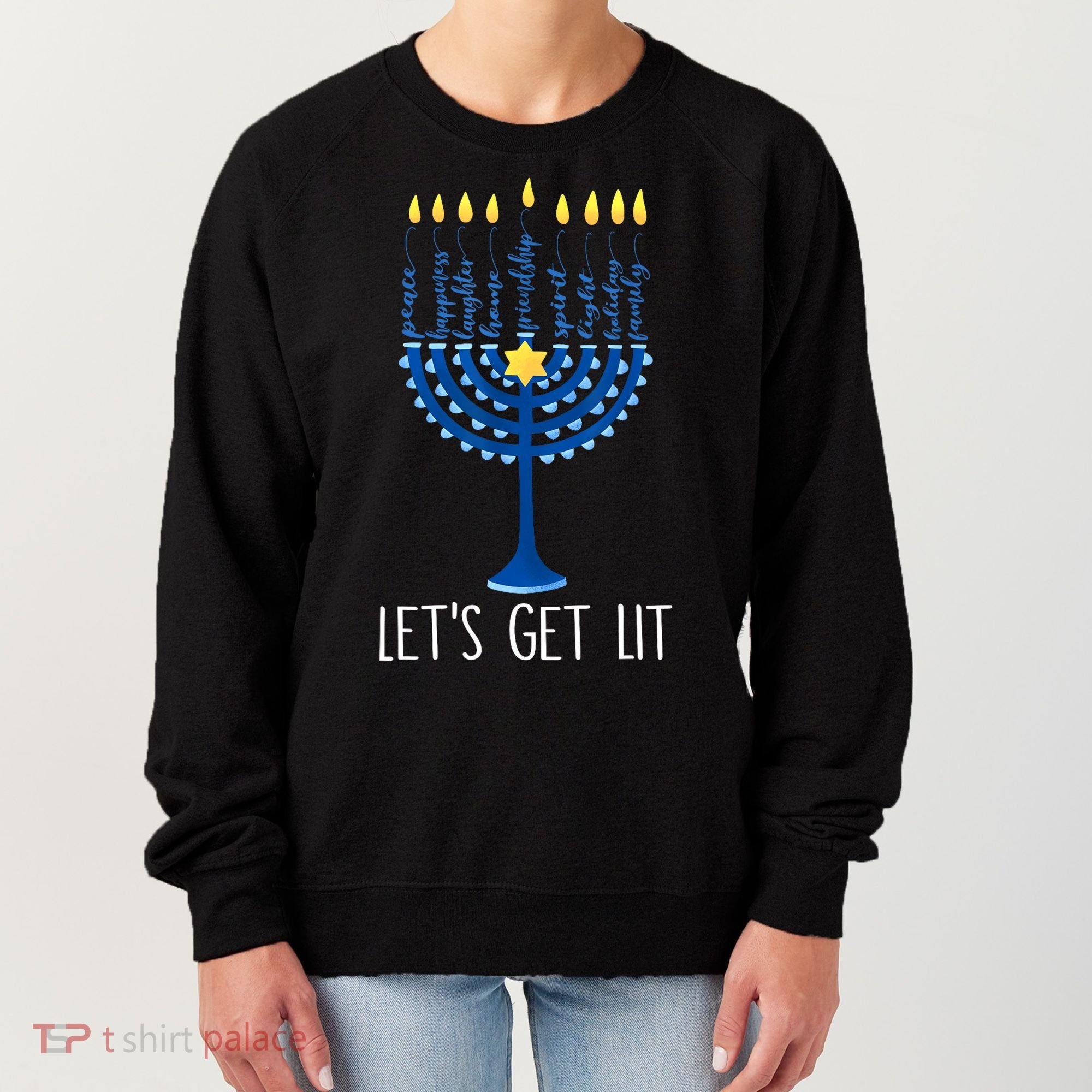 Lets Get Lit Happy Hanukkah Menorah Jewish Women's Sweatshirt