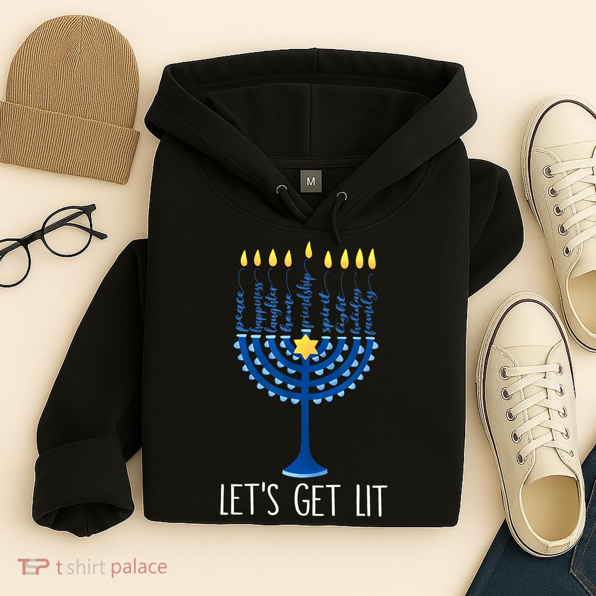 Lets Get Lit Happy Hanukkah Menorah Jewish Hoodie