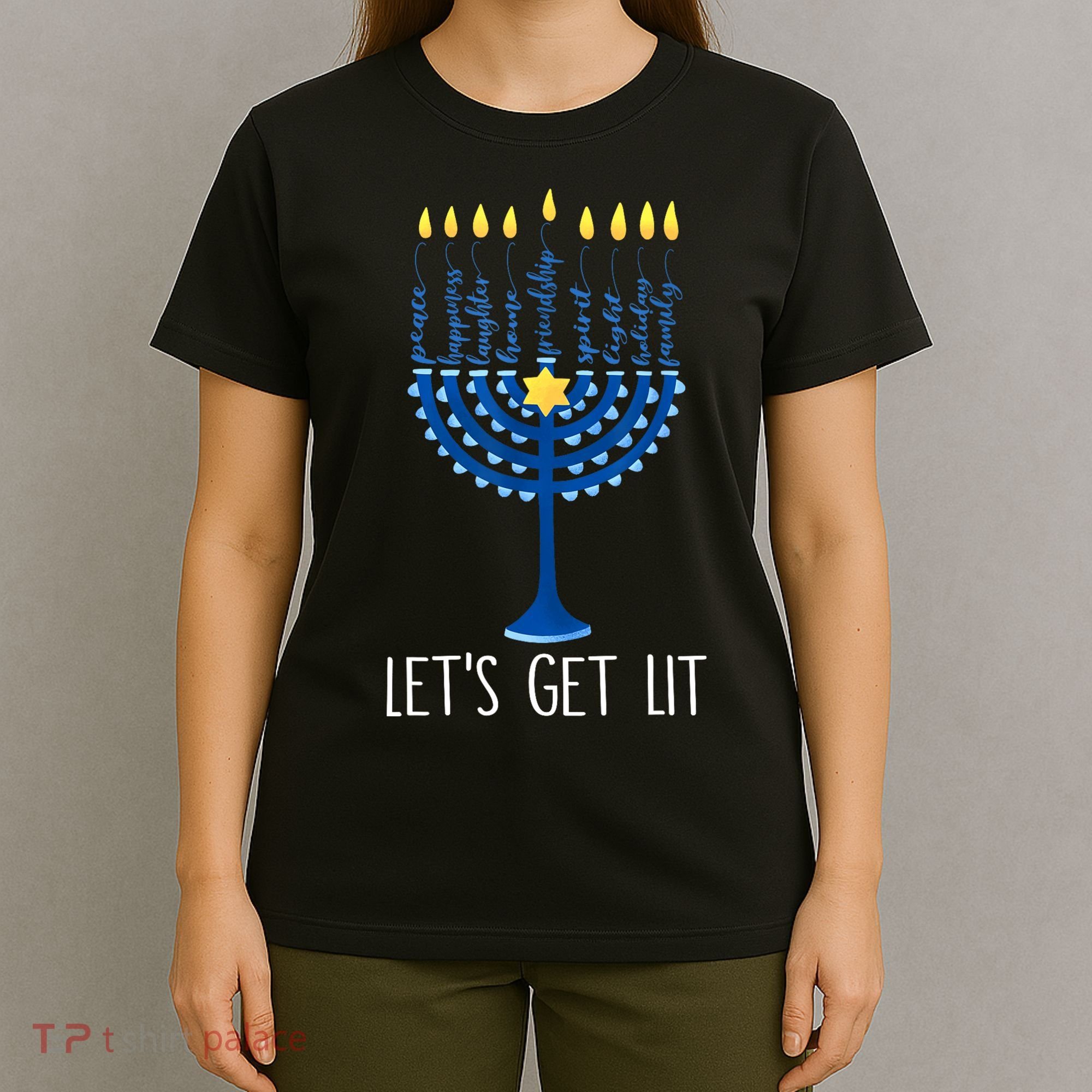 Lets Get Lit Happy Hanukkah Menorah Jewish T-Shirt