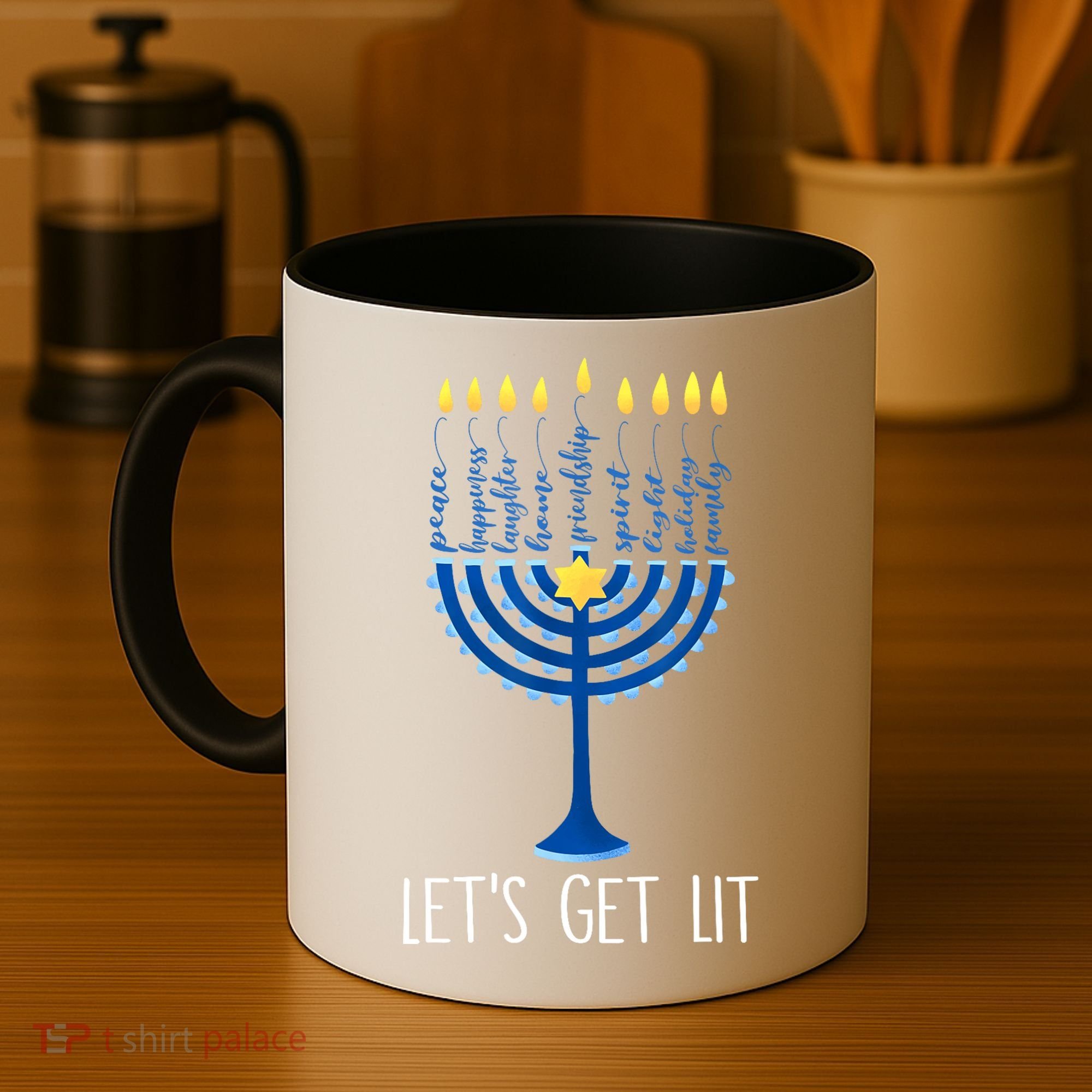 Lets Get Lit Happy Hanukkah Menorah Jewish Coffee Mug