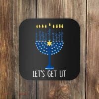 Lets Get Lit Happy Hanukkah Menorah Jewish Coaster thumb 0