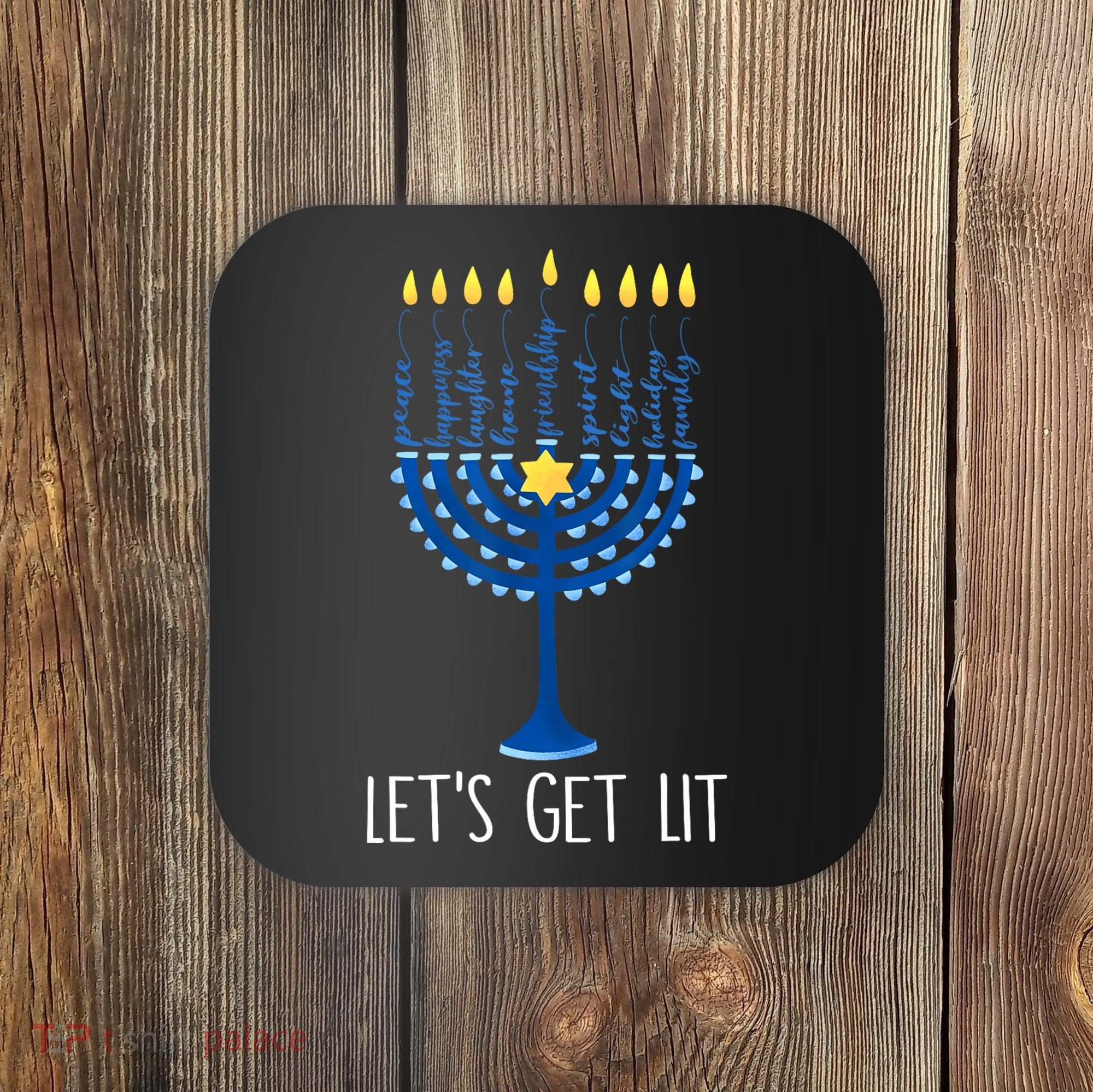 Lets Get Lit Happy Hanukkah Menorah Jewish Coaster