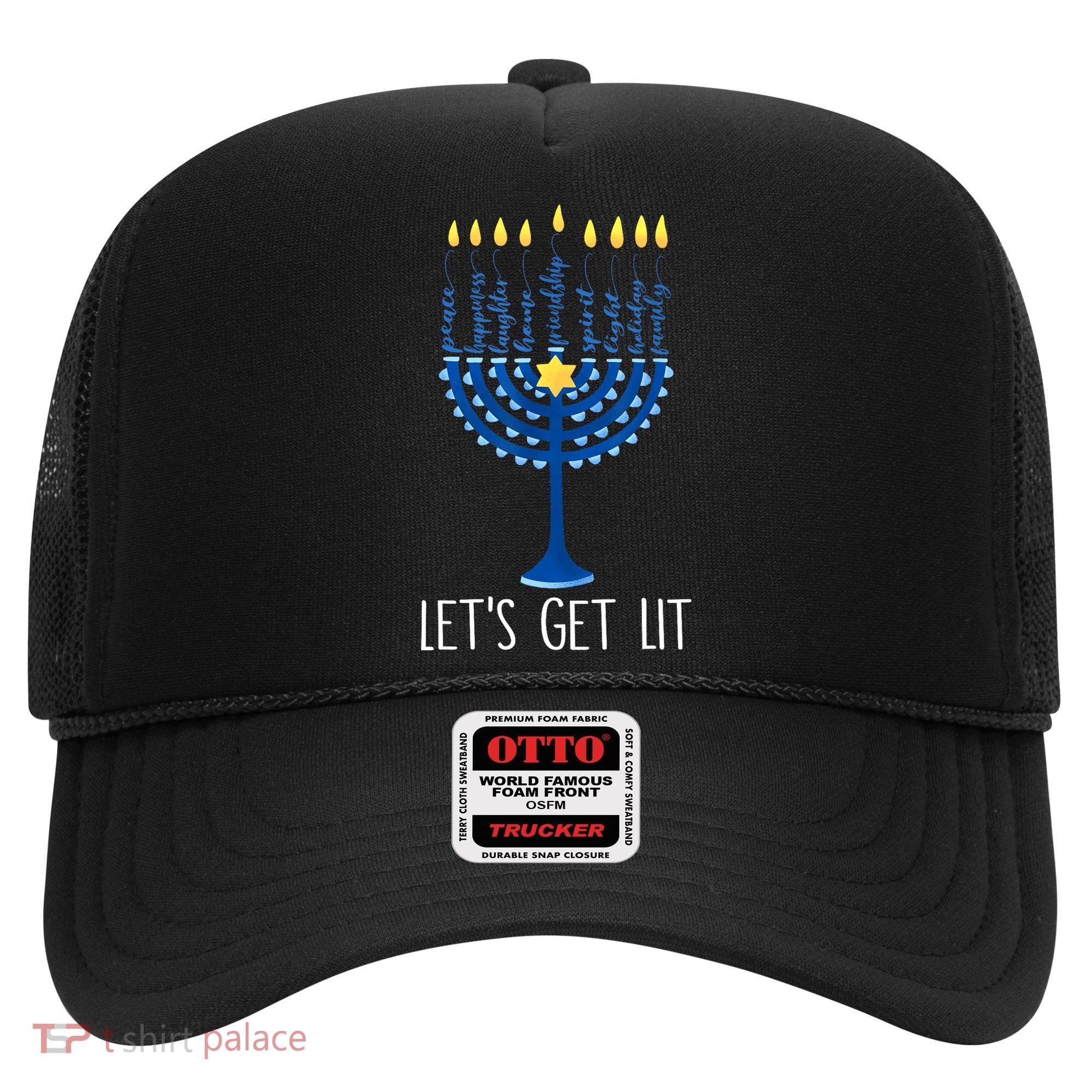 Lets Get Lit Happy Hanukkah Menorah Jewish Hat