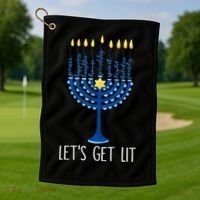 Lets Get Lit Happy Hanukkah Menorah Jewish Golf Towel thumb 1