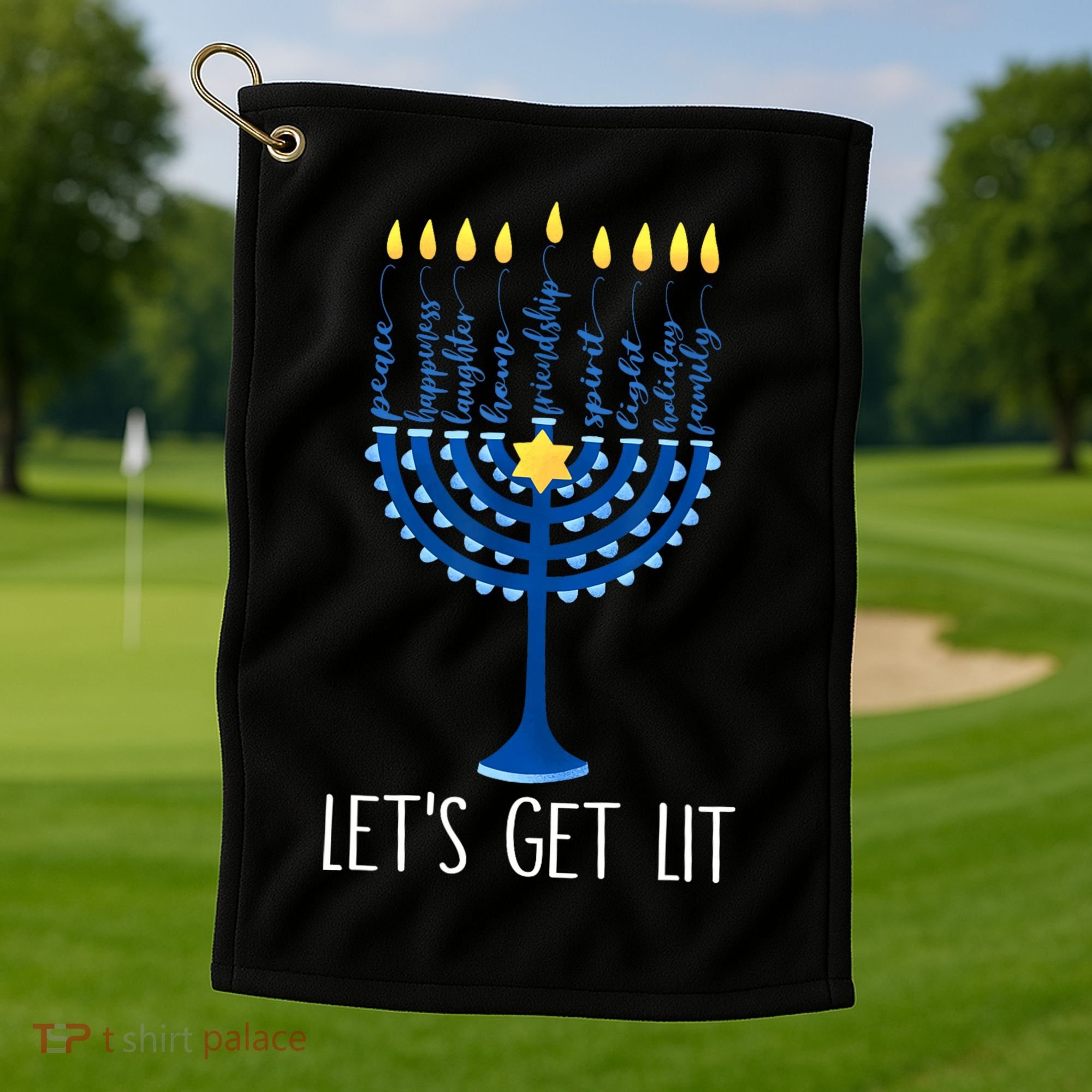 Lets Get Lit Happy Hanukkah Menorah Jewish Golf Towel