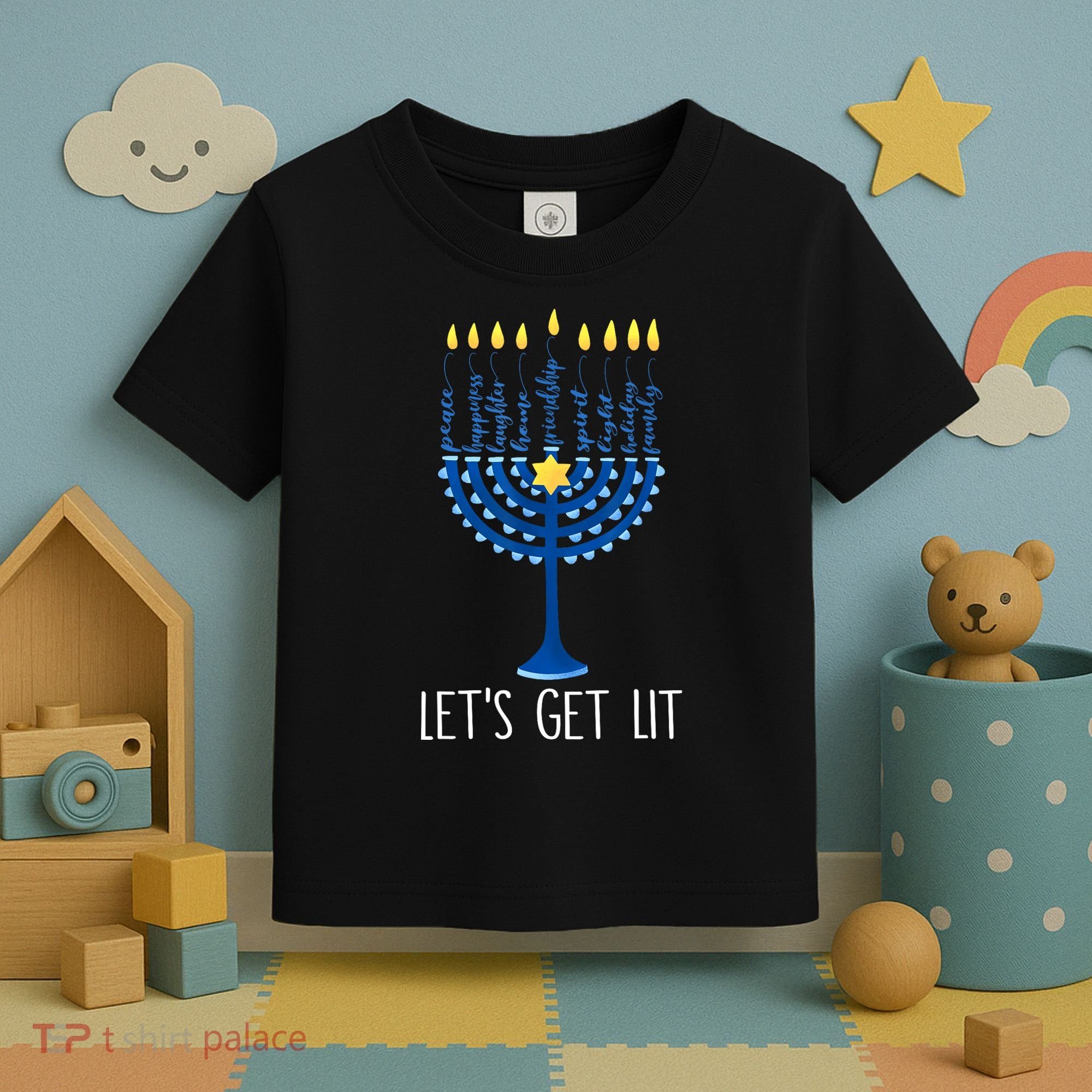 Lets Get Lit Happy Hanukkah Menorah Jewish Toddler T-Shirt
