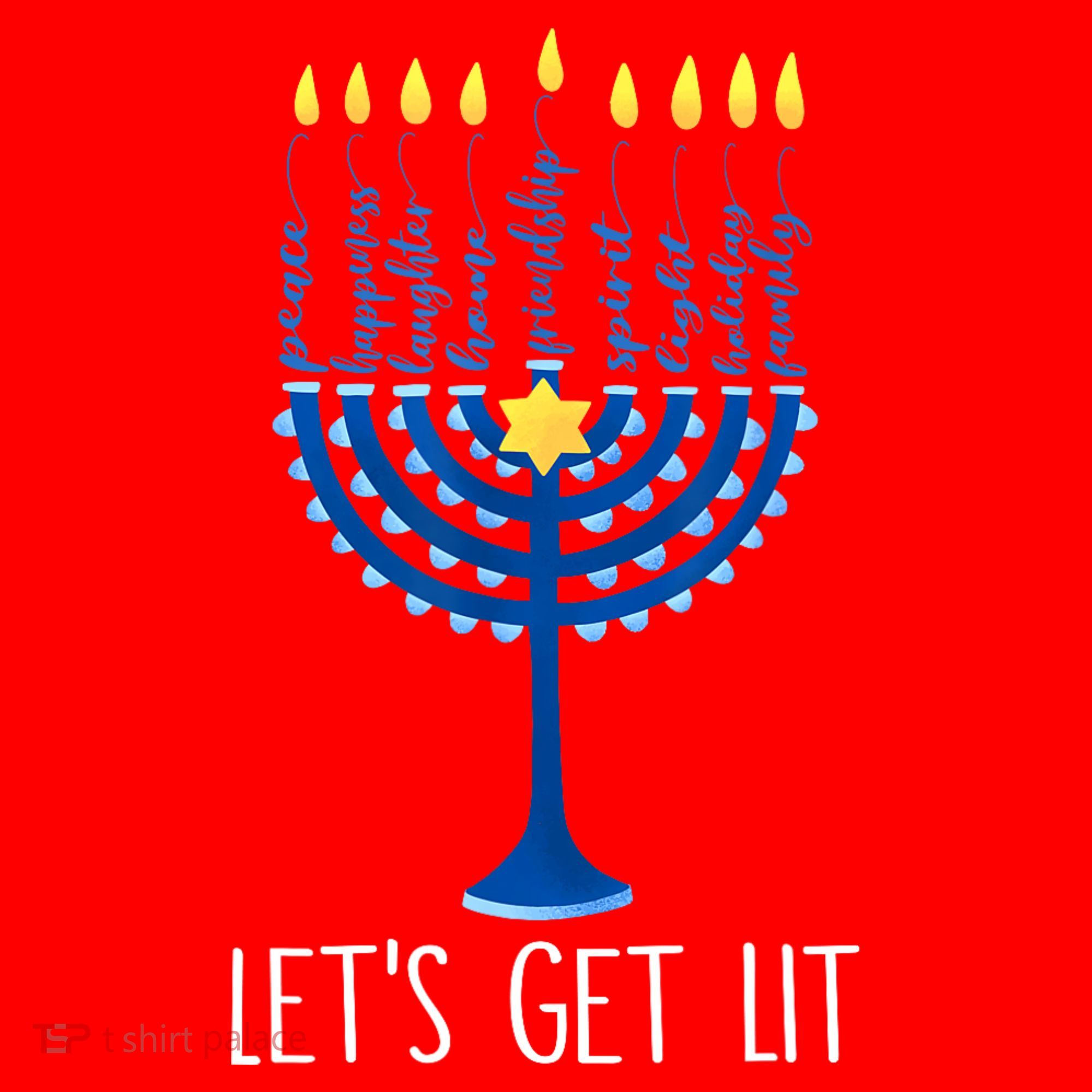 Lets Get Lit Happy Hanukkah Menorah Jewish Santa Hat