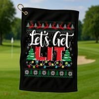 Lets Get Lit Christmas Lights Ugly Sweater Xmas Ing Gift Golf Towel thumb 1