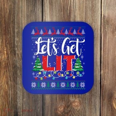 Lets Get Lit Christmas Lights Ugly Sweater Xmas Ing Gift Coaster