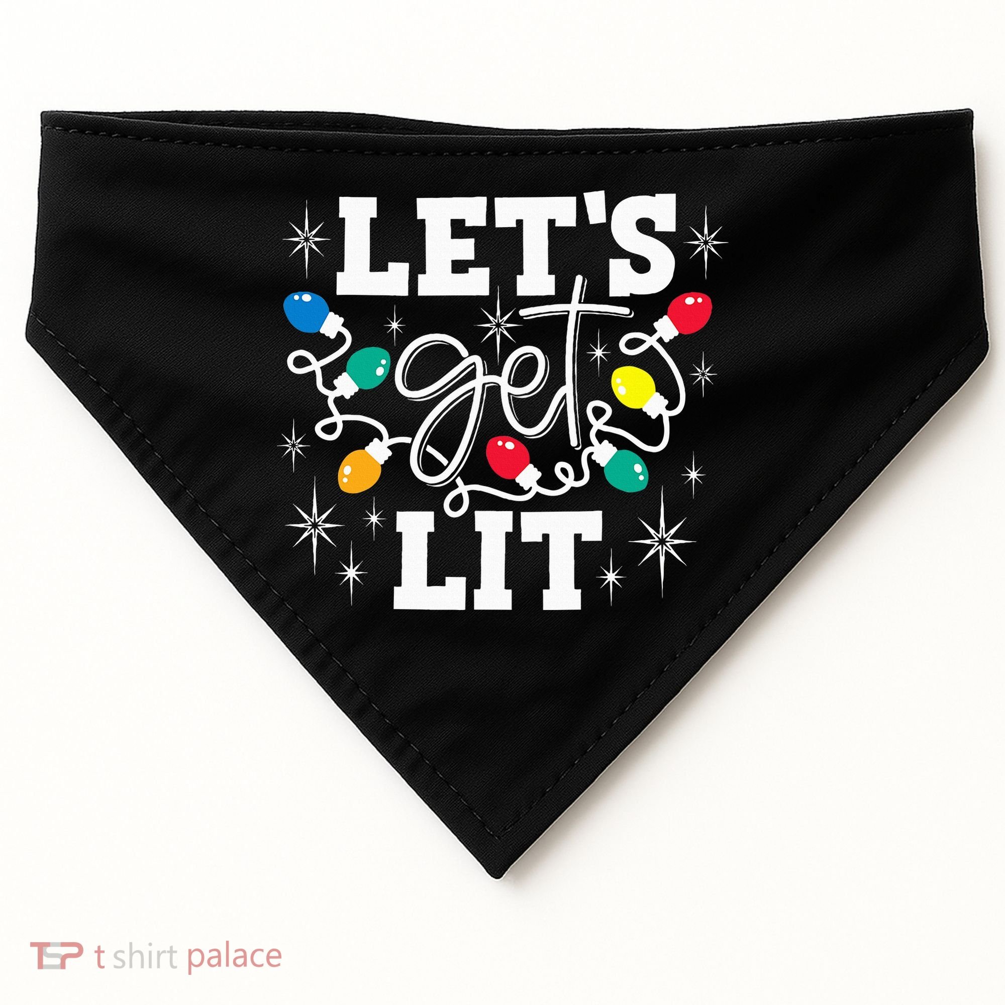 Let's Get Lit Drinking Santa Hat Christmas Lights Funny  USA-Made Doggie Bandana