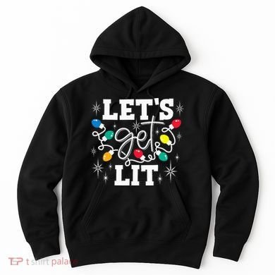 Let's Get Lit Drinking Santa Hat Christmas Lights Funny  Hoodie