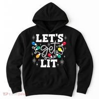 Let's Get Lit Drinking Santa Hat Christmas Lights Funny  Hoodie thumb 0